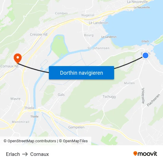 Erlach to Cornaux map