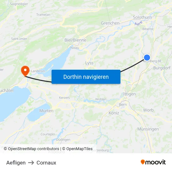 Aefligen to Cornaux map