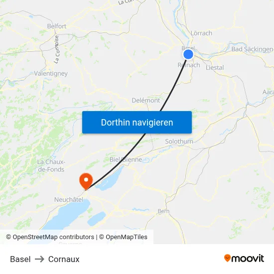 Basel to Cornaux map
