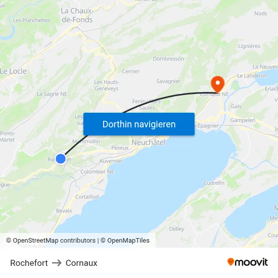 Rochefort to Cornaux map