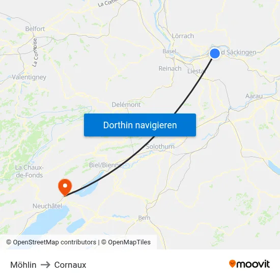 Möhlin to Cornaux map