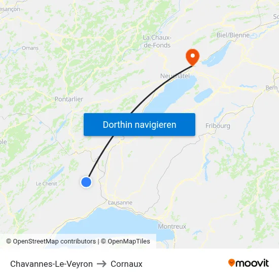 Chavannes-Le-Veyron to Cornaux map