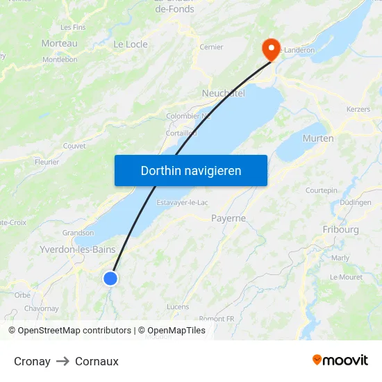 Cronay to Cornaux map
