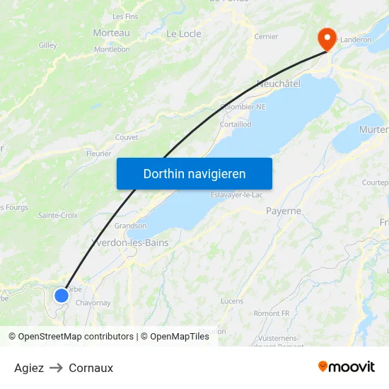 Agiez to Cornaux map