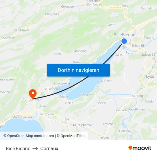 Biel/Bienne to Cornaux map