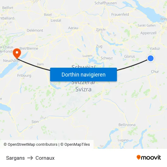 Sargans to Cornaux map