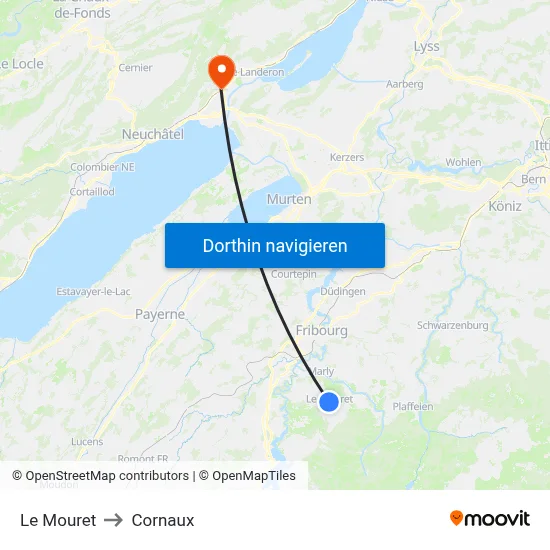 Le Mouret to Cornaux map