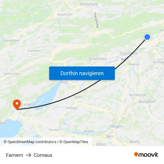 Farnern to Cornaux map