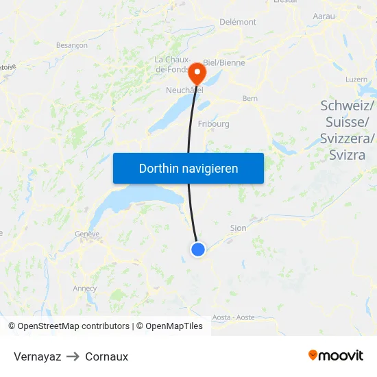 Vernayaz to Cornaux map