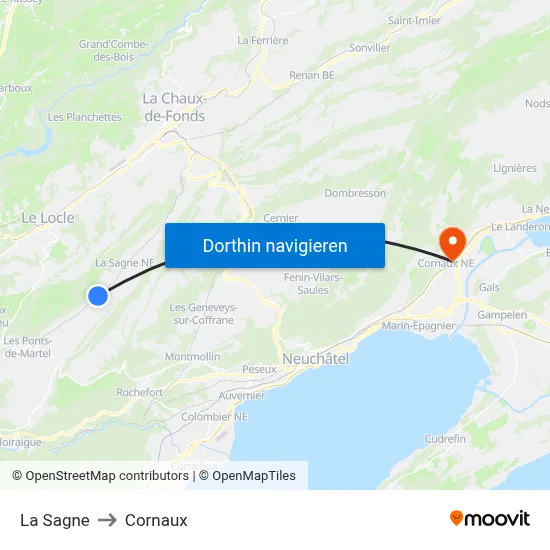 La Sagne to Cornaux map