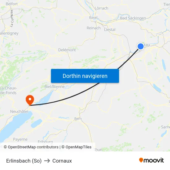 Erlinsbach (So) to Cornaux map