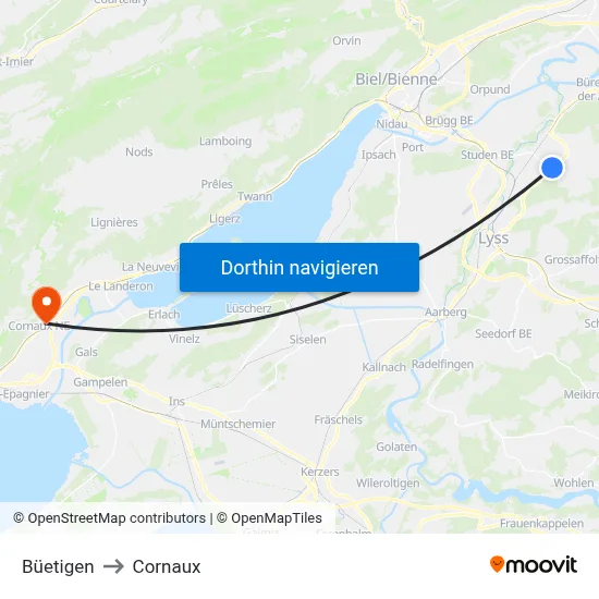 Büetigen to Cornaux map