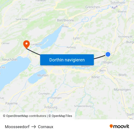 Moosseedorf to Cornaux map