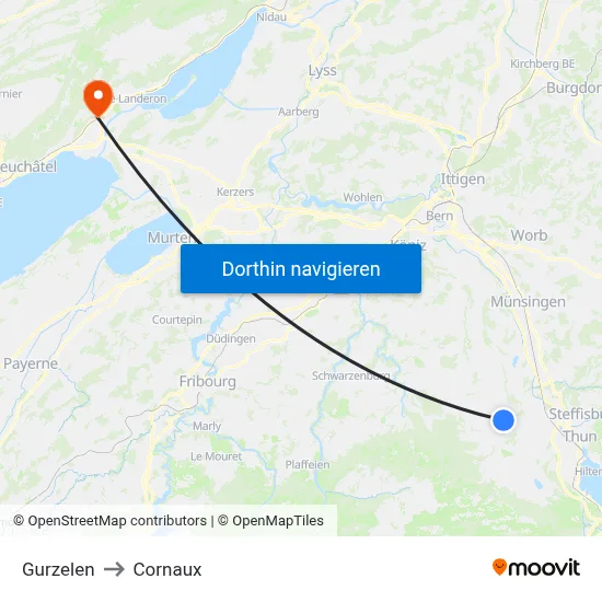Gurzelen to Cornaux map