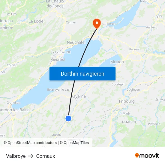 Valbroye to Cornaux map