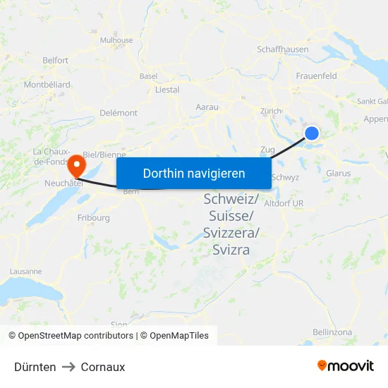 Dürnten to Cornaux map