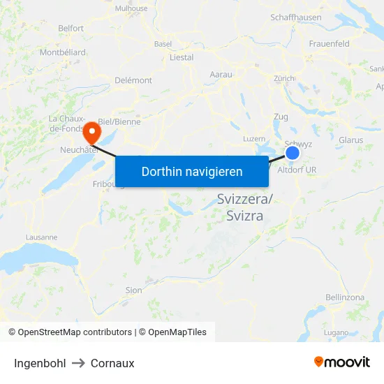 Ingenbohl to Cornaux map