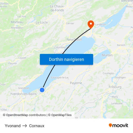 Yvonand to Cornaux map