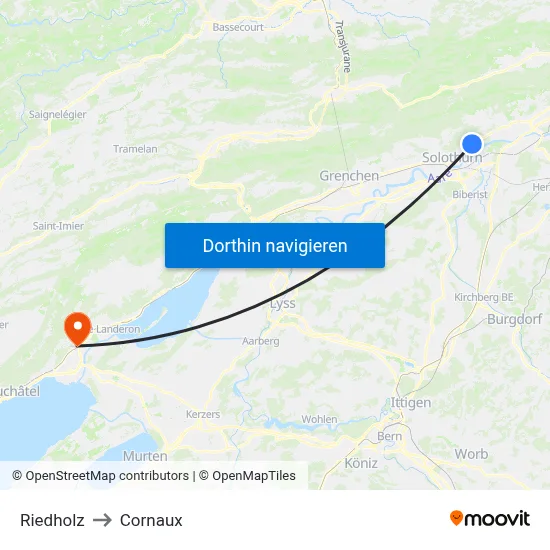 Riedholz to Cornaux map