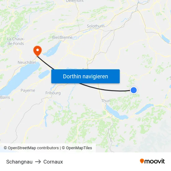 Schangnau to Cornaux map