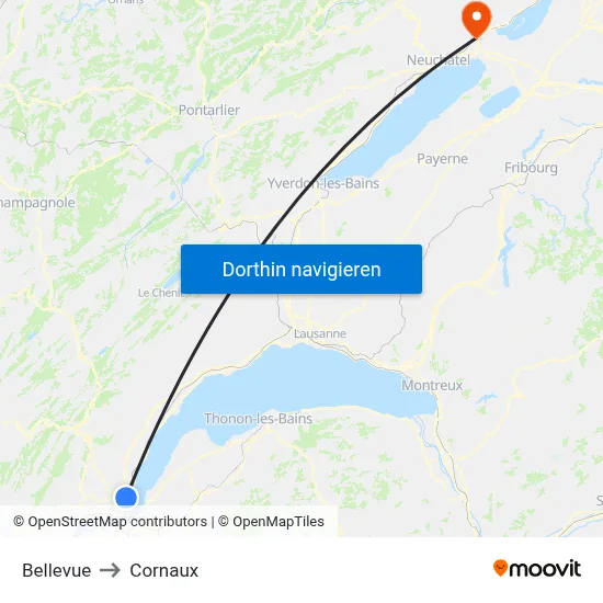 Bellevue to Cornaux map