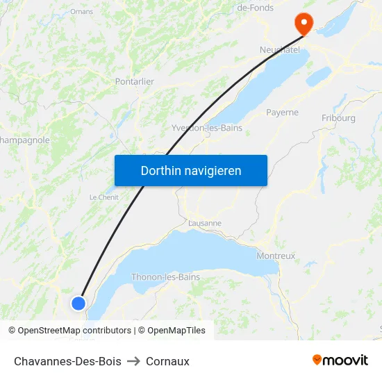 Chavannes-Des-Bois to Cornaux map