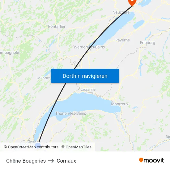 Chêne-Bougeries to Cornaux map