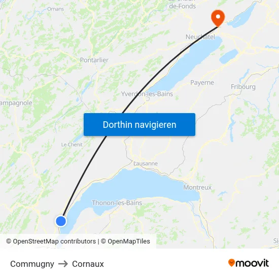 Commugny to Cornaux map
