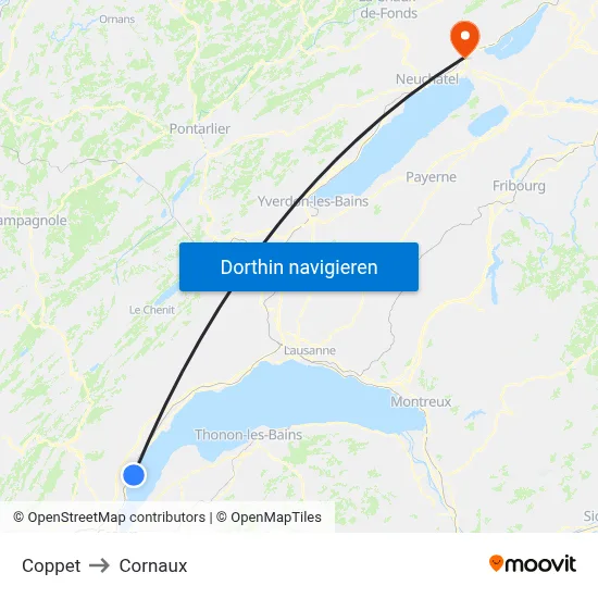 Coppet to Cornaux map