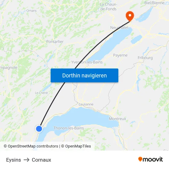Eysins to Cornaux map