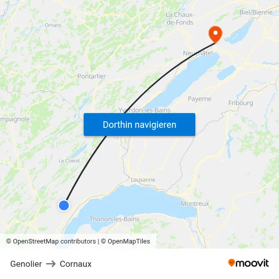 Genolier to Cornaux map