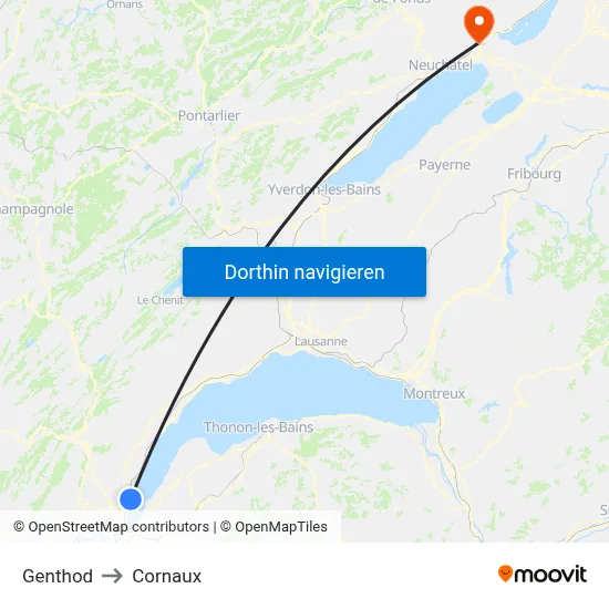 Genthod to Cornaux map