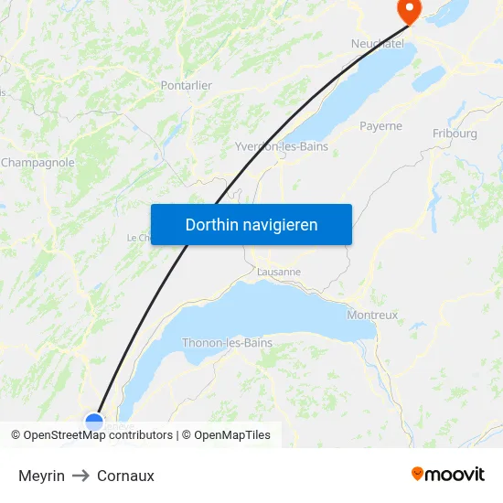 Meyrin to Cornaux map