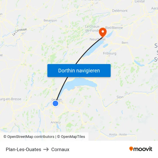 Plan-Les-Ouates to Cornaux map