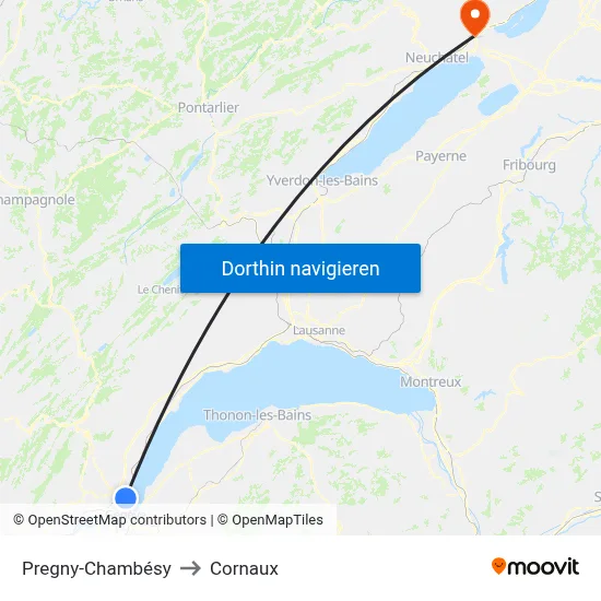 Pregny-Chambésy to Cornaux map