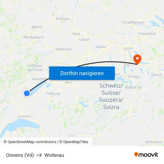 Onnens (Vd) to Wollerau map