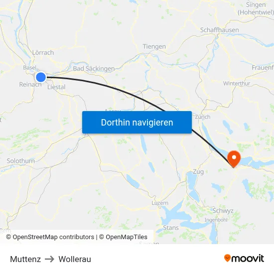 Muttenz to Wollerau map