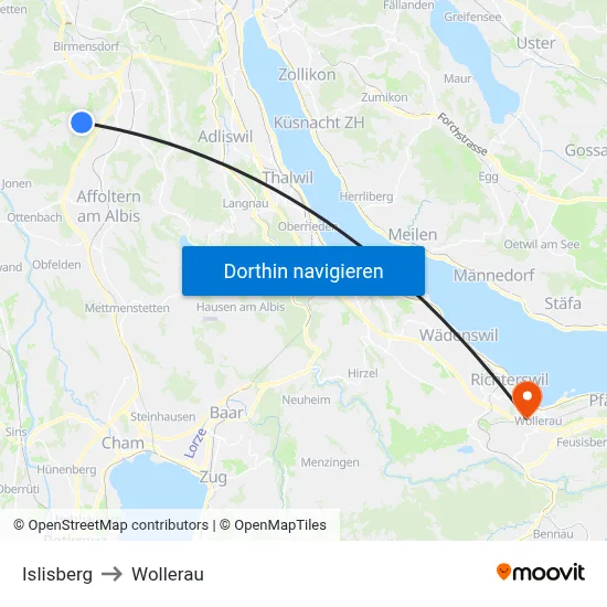 Islisberg to Wollerau map