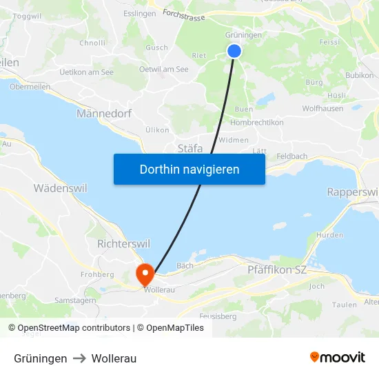 Grüningen to Wollerau map