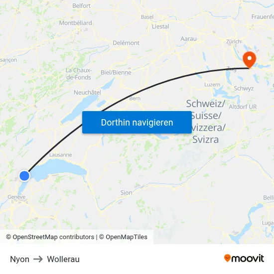 Nyon to Wollerau map