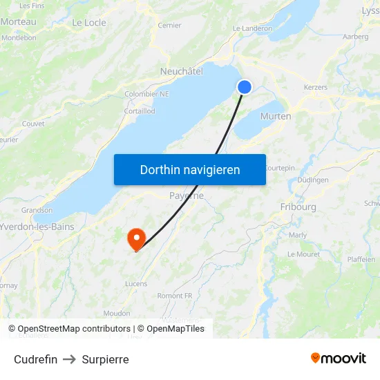 Cudrefin to Surpierre map