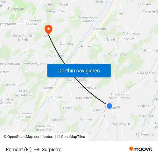Romont (Fr) to Surpierre map