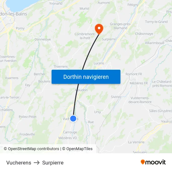 Vucherens to Surpierre map