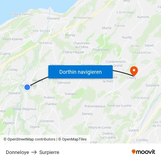 Donneloye to Surpierre map