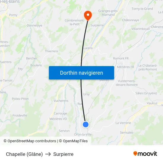 Chapelle (Glâne) to Surpierre map