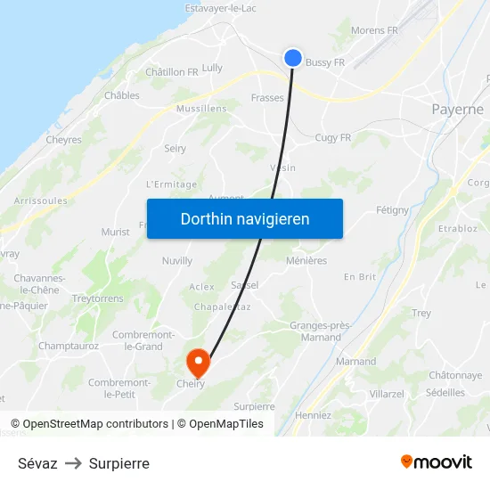 Sévaz to Surpierre map