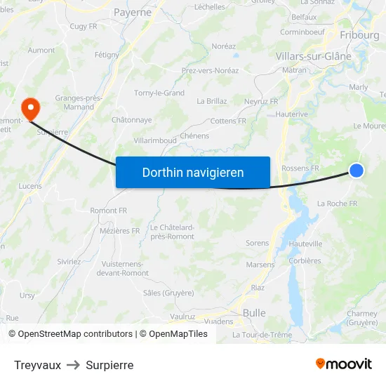 Treyvaux to Surpierre map