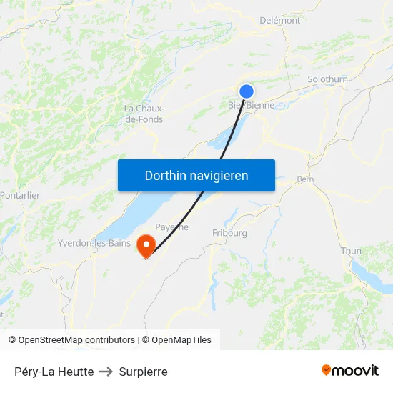 Péry-La Heutte to Surpierre map