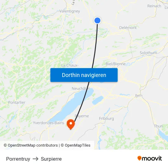 Porrentruy to Surpierre map