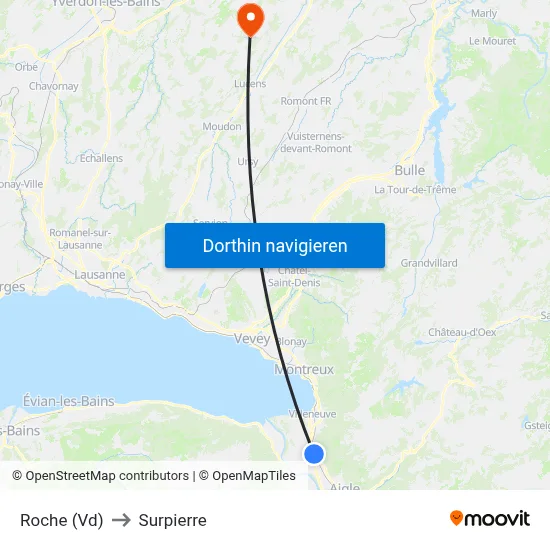 Roche (Vd) to Surpierre map